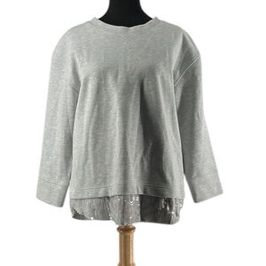J.Crew Light Gray Knit Crew Neck Sequin Hemline Pullover Sweatshirt Top Size M